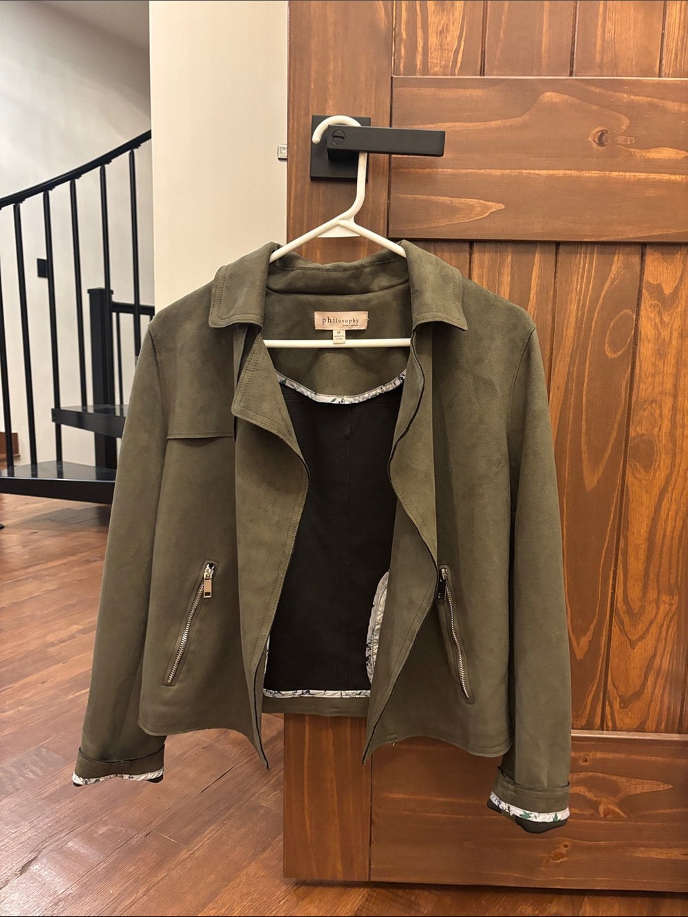 NWOT Women's Philosophy Olive Suede-Style Jacket - faux leather - Size Medium